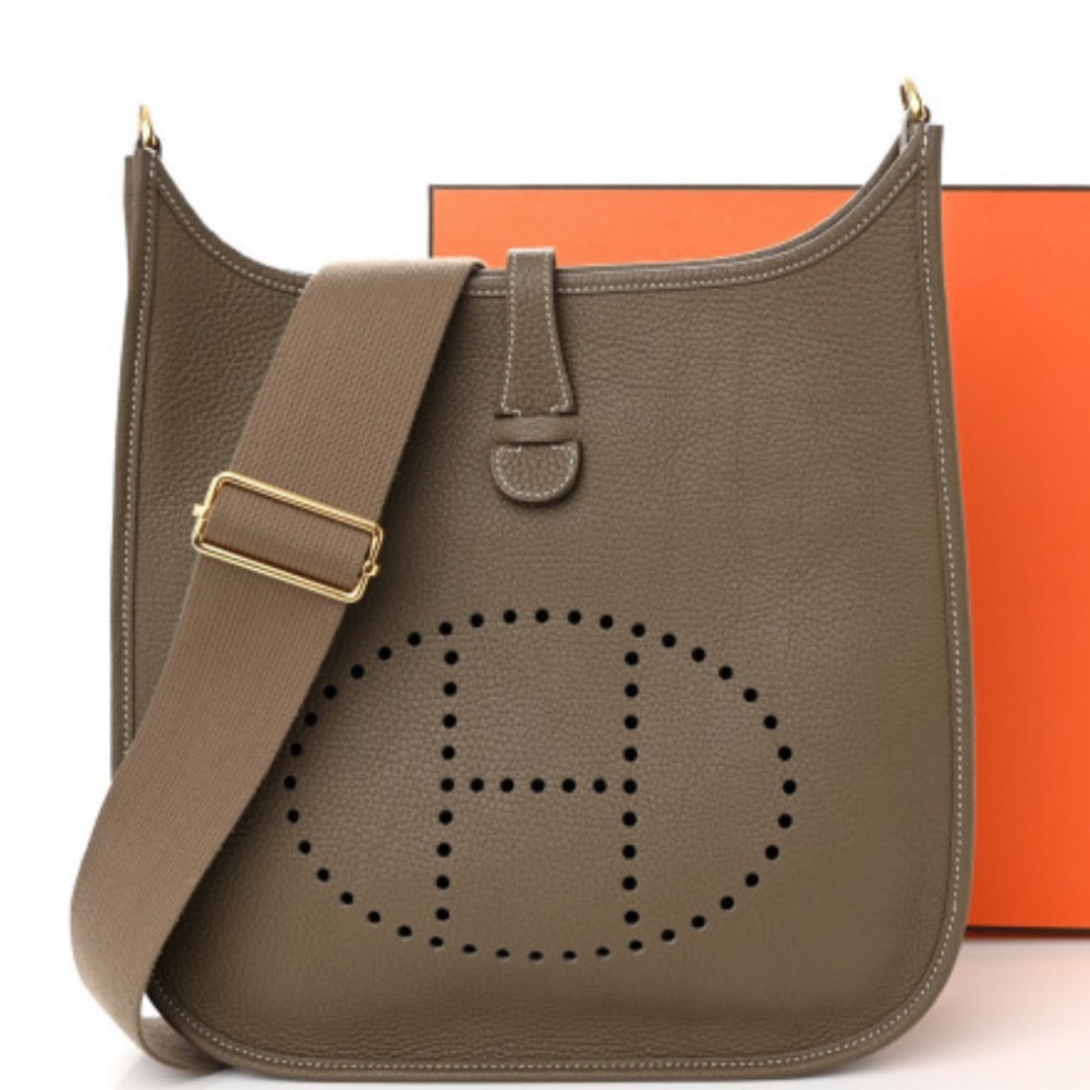 Hermes Etoupe Evelyne TPM Crossbody Bag with Gold Hardware